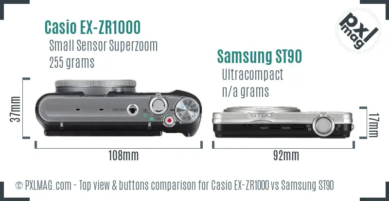 Casio EX-ZR1000 vs Samsung ST90 top view buttons comparison
