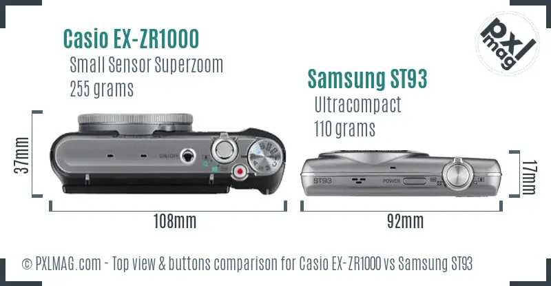 Casio EX-ZR1000 vs Samsung ST93 top view buttons comparison