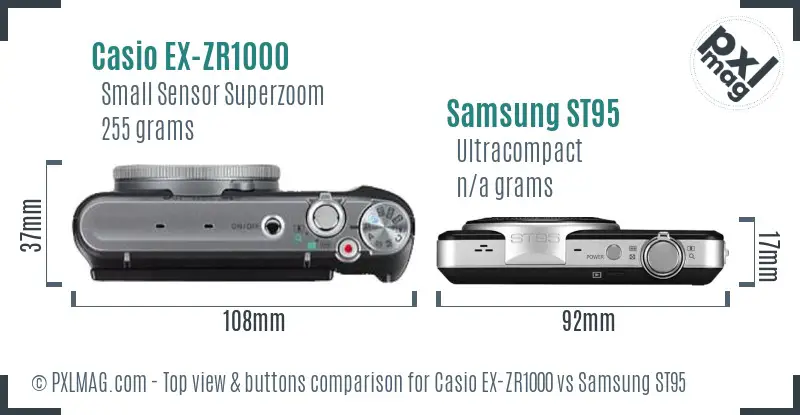 Casio EX-ZR1000 vs Samsung ST95 top view buttons comparison