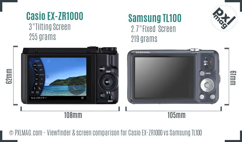 Casio EX-ZR1000 vs Samsung TL100 Screen and Viewfinder comparison