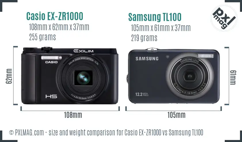 Casio EX-ZR1000 vs Samsung TL100 size comparison