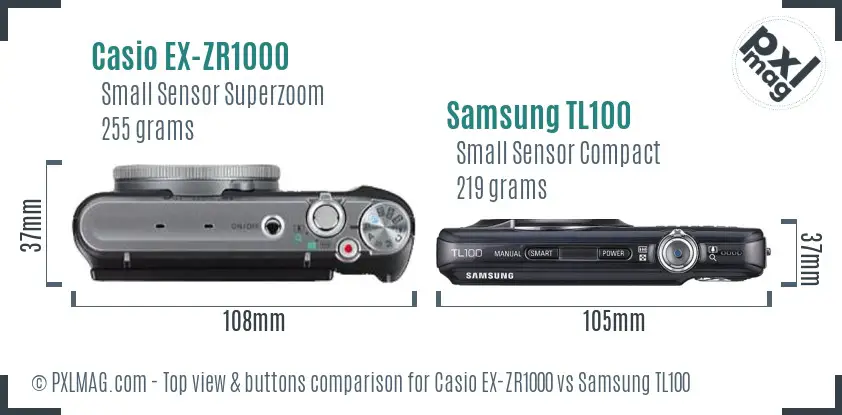 Casio EX-ZR1000 vs Samsung TL100 top view buttons comparison