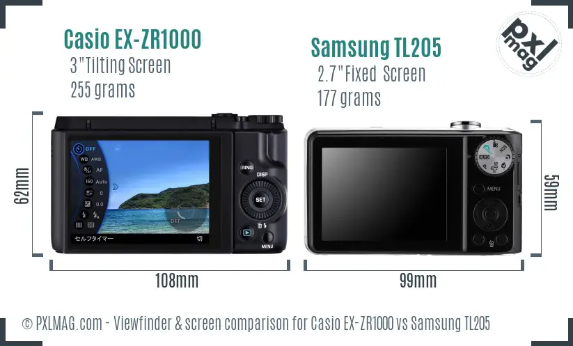 Casio EX-ZR1000 vs Samsung TL205 Screen and Viewfinder comparison