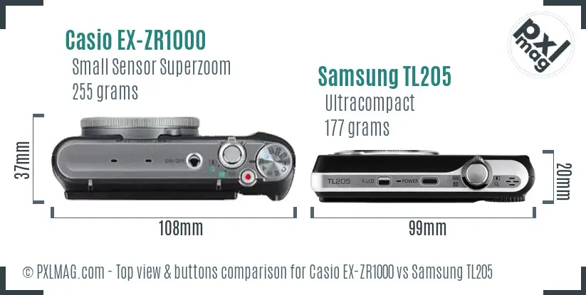 Casio EX-ZR1000 vs Samsung TL205 top view buttons comparison