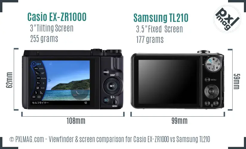 Casio EX-ZR1000 vs Samsung TL210 Screen and Viewfinder comparison