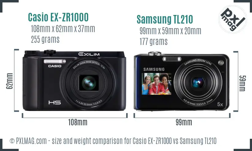 Casio EX-ZR1000 vs Samsung TL210 size comparison