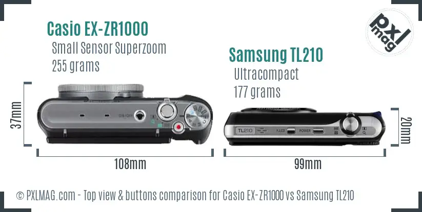 Casio EX-ZR1000 vs Samsung TL210 top view buttons comparison