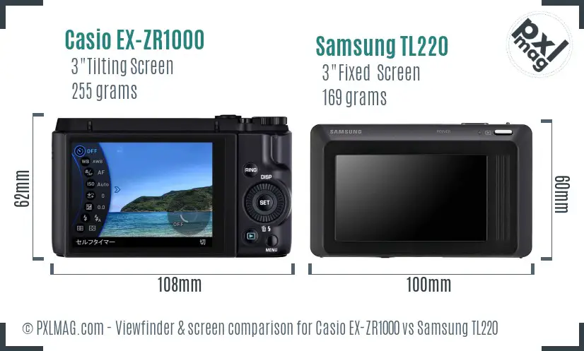 Casio EX-ZR1000 vs Samsung TL220 Screen and Viewfinder comparison