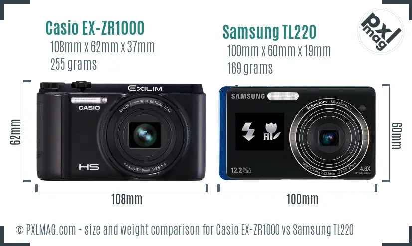 Casio EX-ZR1000 vs Samsung TL220 size comparison