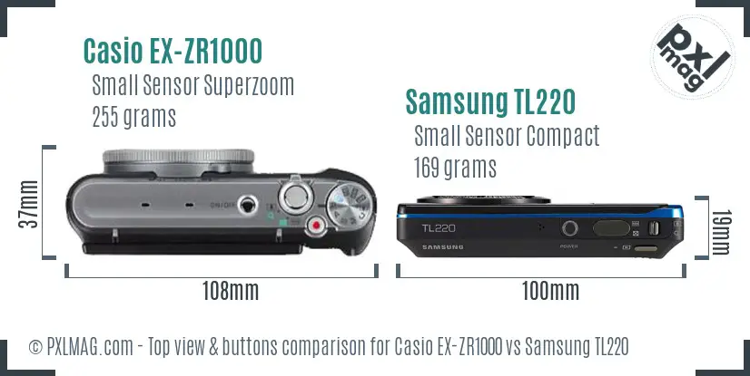 Casio EX-ZR1000 vs Samsung TL220 top view buttons comparison