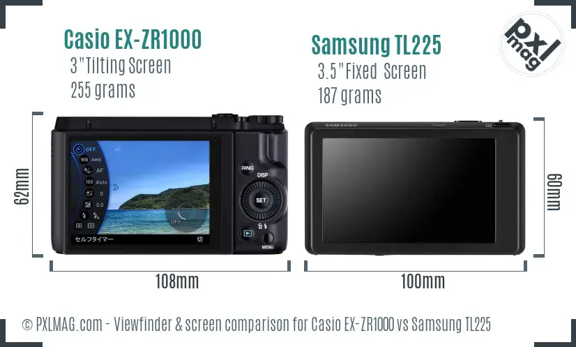 Casio EX-ZR1000 vs Samsung TL225 Screen and Viewfinder comparison