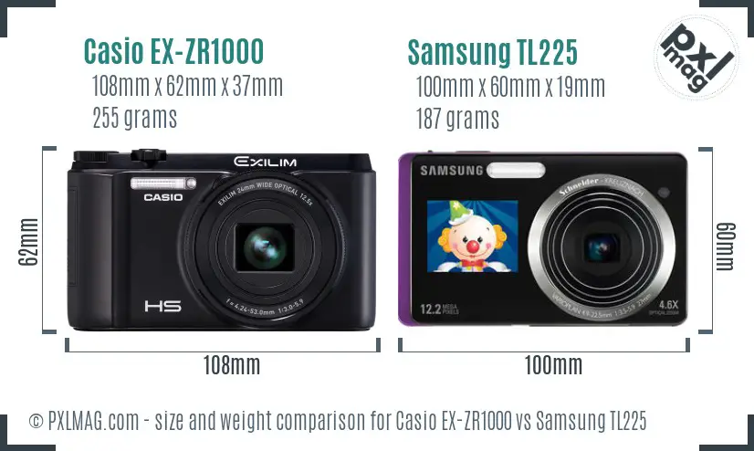 Casio EX-ZR1000 vs Samsung TL225 size comparison
