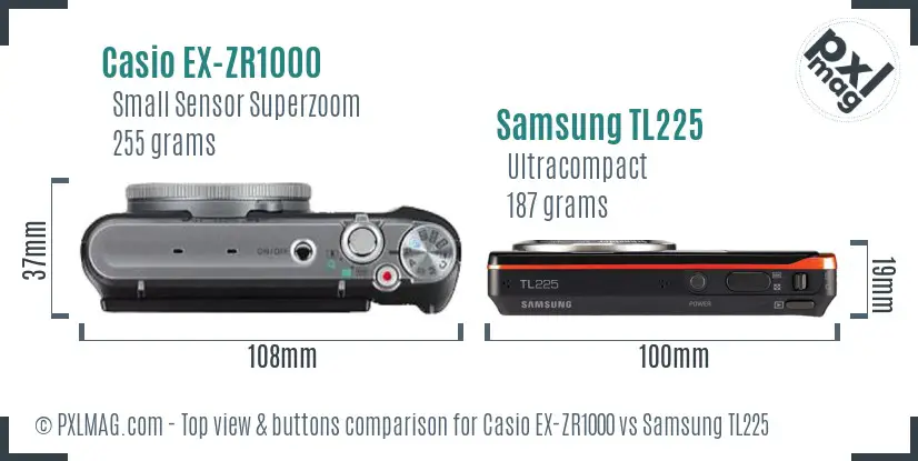 Casio EX-ZR1000 vs Samsung TL225 top view buttons comparison