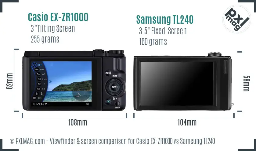Casio EX-ZR1000 vs Samsung TL240 Screen and Viewfinder comparison