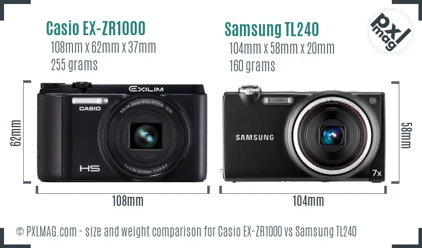 Casio EX-ZR1000 vs Samsung TL240 size comparison
