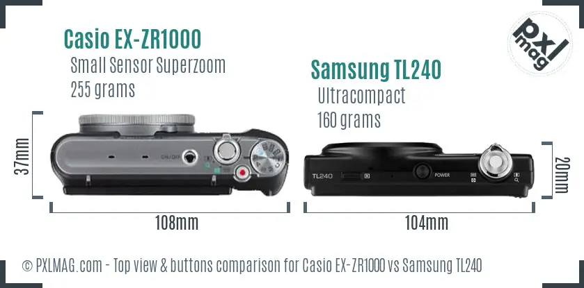 Casio EX-ZR1000 vs Samsung TL240 top view buttons comparison