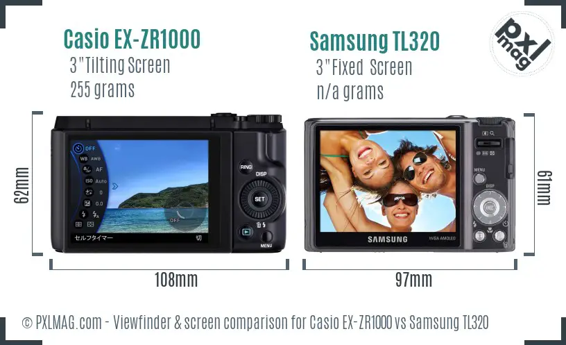 Casio EX-ZR1000 vs Samsung TL320 Screen and Viewfinder comparison