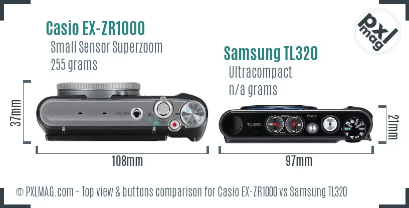Casio EX-ZR1000 vs Samsung TL320 top view buttons comparison