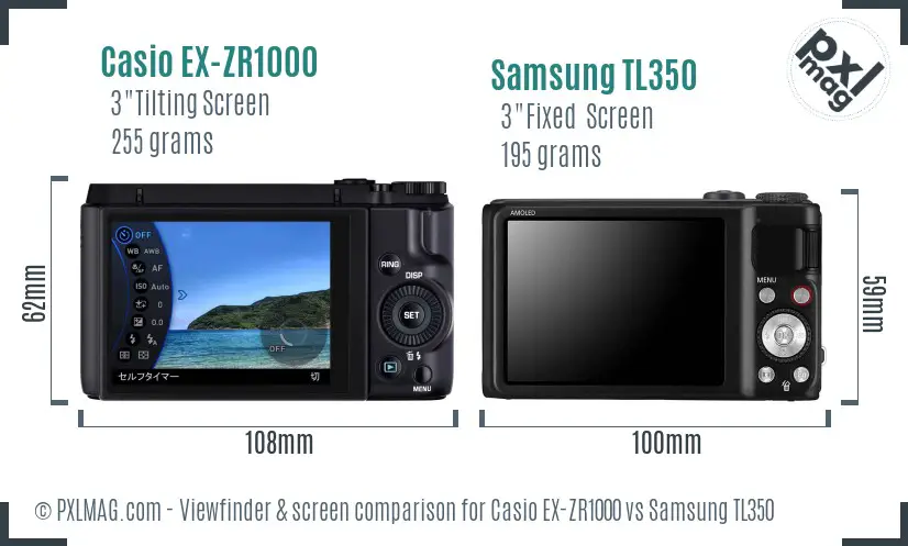Casio EX-ZR1000 vs Samsung TL350 Screen and Viewfinder comparison