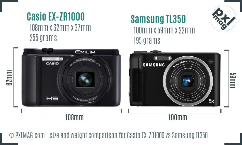 Casio EX-ZR1000 vs Samsung TL350 size comparison