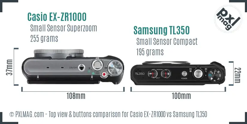 Casio EX-ZR1000 vs Samsung TL350 top view buttons comparison
