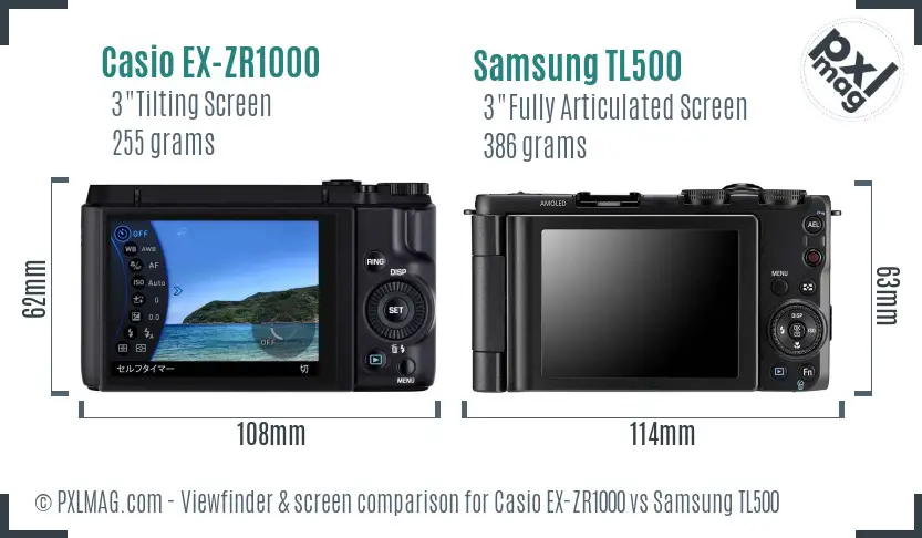 Casio EX-ZR1000 vs Samsung TL500 Screen and Viewfinder comparison