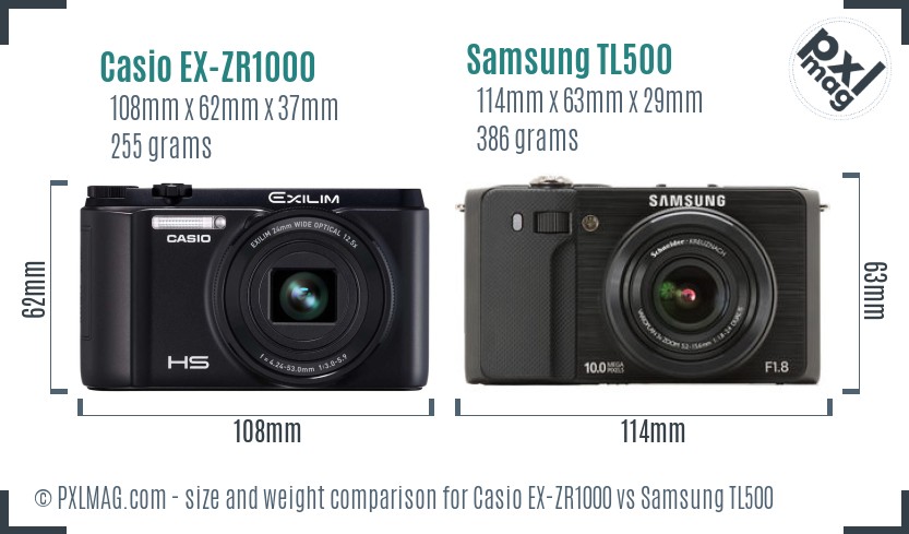 Casio EX-ZR1000 vs Samsung TL500 size comparison