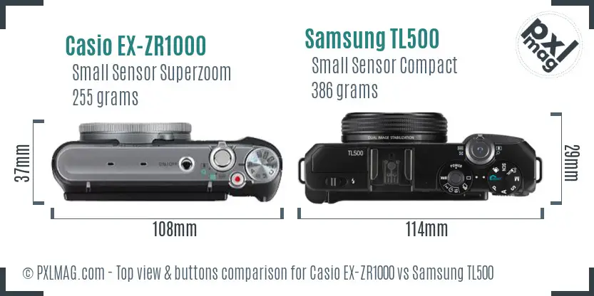 Casio EX-ZR1000 vs Samsung TL500 top view buttons comparison