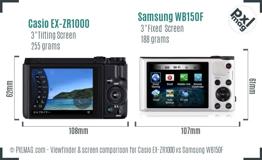 Casio EX-ZR1000 vs Samsung WB150F Screen and Viewfinder comparison