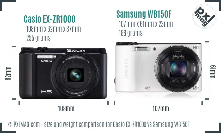 Casio EX-ZR1000 vs Samsung WB150F size comparison