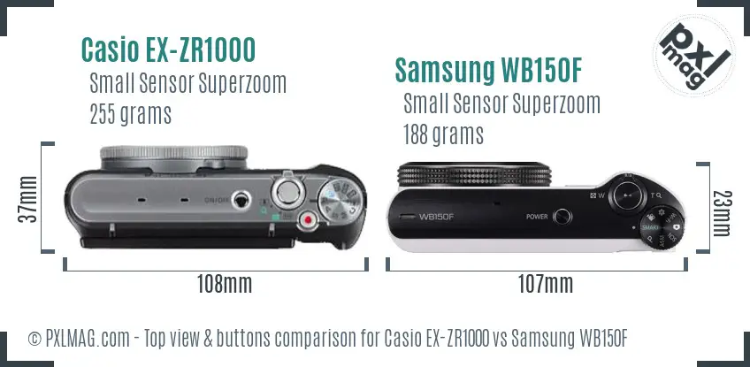 Casio EX-ZR1000 vs Samsung WB150F top view buttons comparison