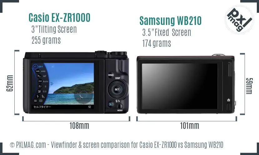 Casio EX-ZR1000 vs Samsung WB210 Screen and Viewfinder comparison