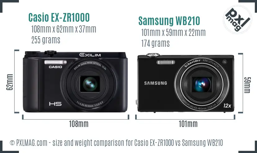 Casio EX-ZR1000 vs Samsung WB210 size comparison