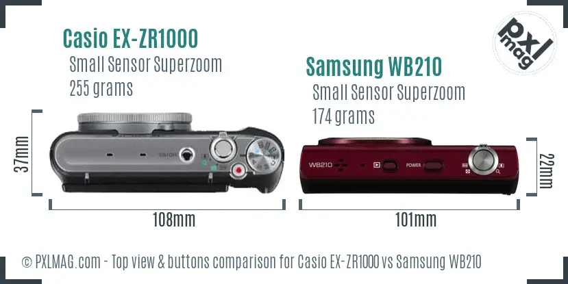 Casio EX-ZR1000 vs Samsung WB210 top view buttons comparison