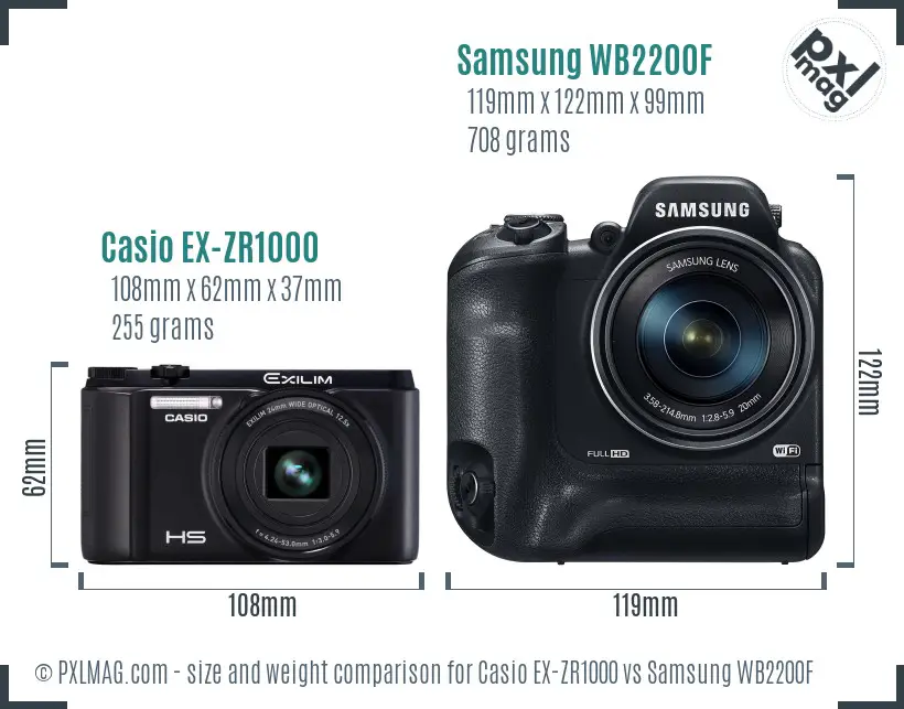 Casio EX-ZR1000 vs Samsung WB2200F size comparison