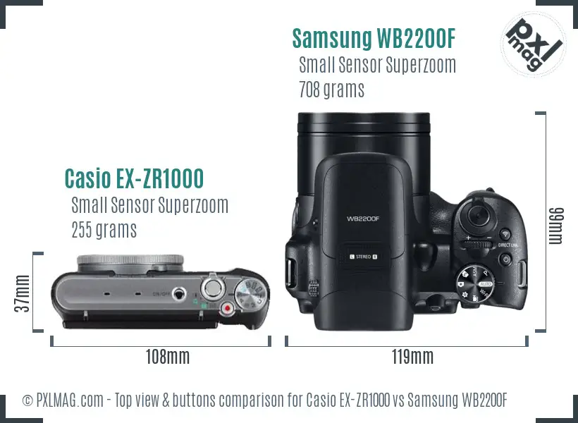 Casio EX-ZR1000 vs Samsung WB2200F top view buttons comparison