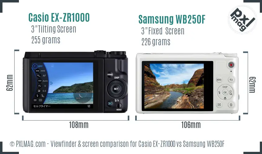 Casio EX-ZR1000 vs Samsung WB250F Screen and Viewfinder comparison