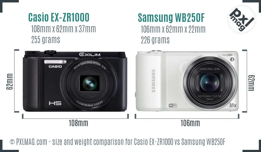Casio EX-ZR1000 vs Samsung WB250F size comparison