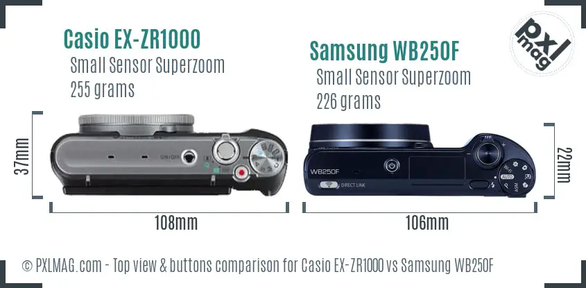 Casio EX-ZR1000 vs Samsung WB250F top view buttons comparison