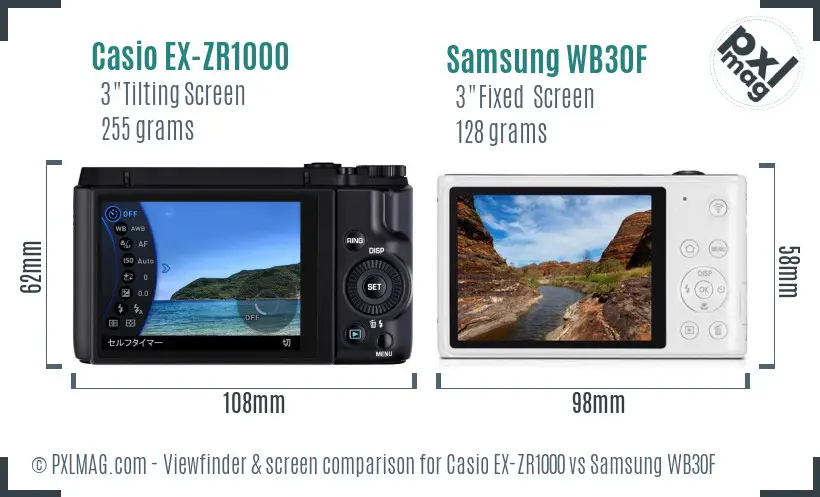 Casio EX-ZR1000 vs Samsung WB30F Screen and Viewfinder comparison