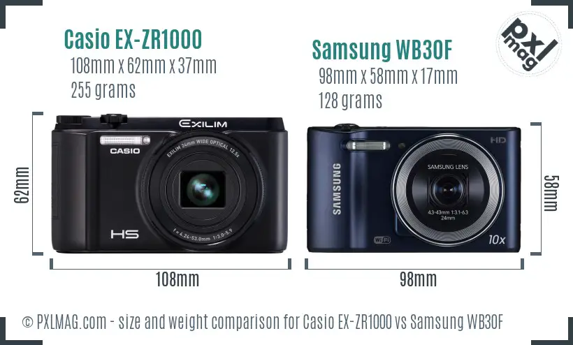 Casio EX-ZR1000 vs Samsung WB30F size comparison