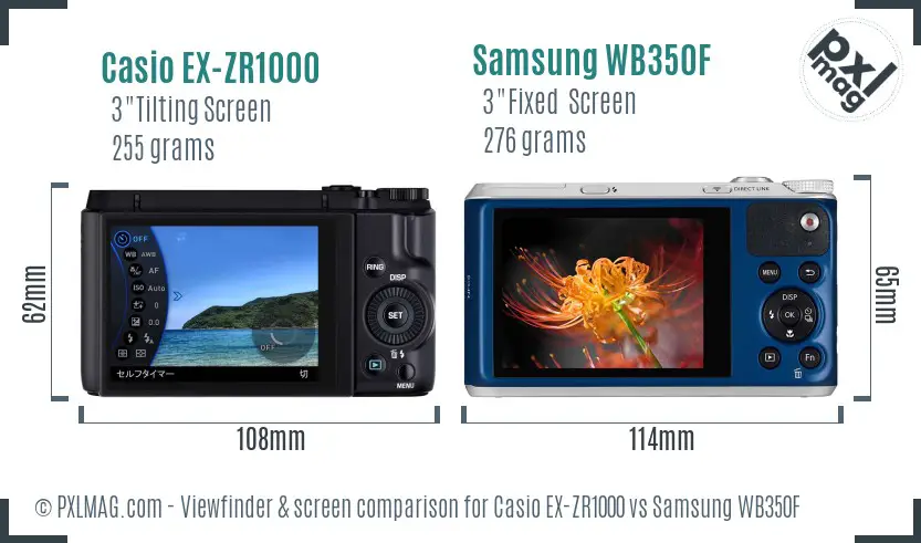 Casio EX-ZR1000 vs Samsung WB350F Screen and Viewfinder comparison