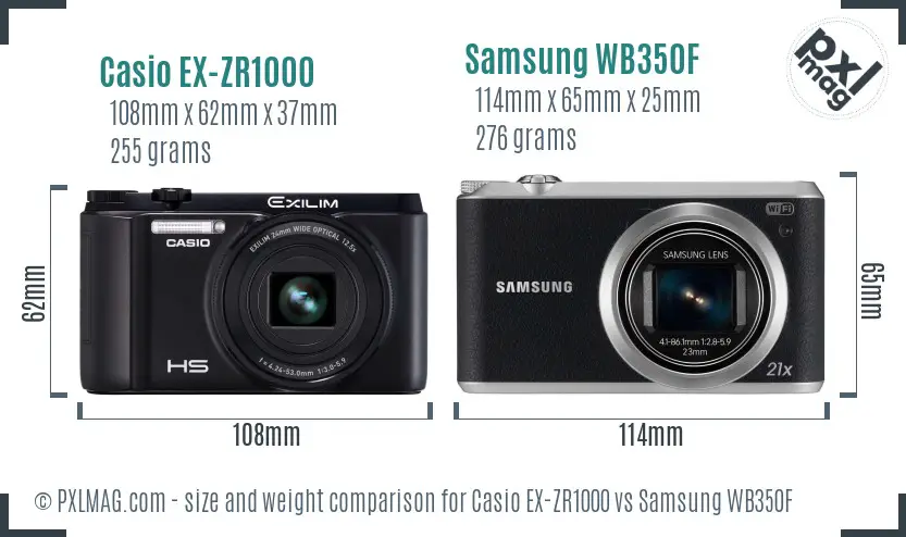 Casio EX-ZR1000 vs Samsung WB350F size comparison