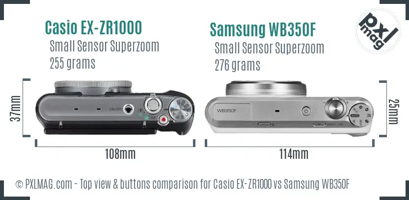 Casio EX-ZR1000 vs Samsung WB350F top view buttons comparison