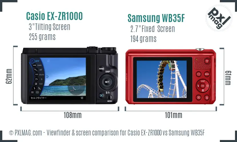 Casio EX-ZR1000 vs Samsung WB35F Screen and Viewfinder comparison