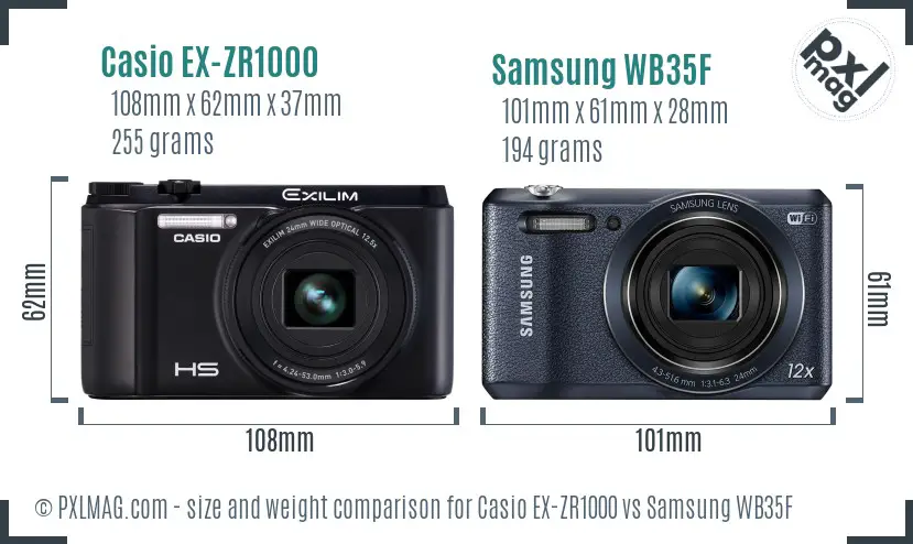 Casio EX-ZR1000 vs Samsung WB35F size comparison