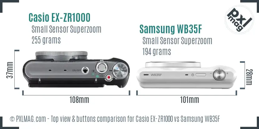 Casio EX-ZR1000 vs Samsung WB35F top view buttons comparison