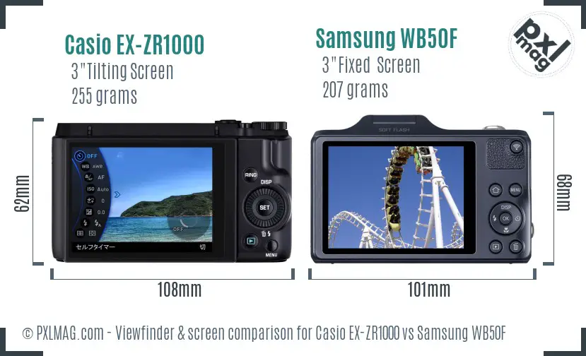 Casio EX-ZR1000 vs Samsung WB50F Screen and Viewfinder comparison