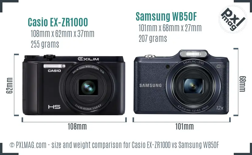 Casio EX-ZR1000 vs Samsung WB50F size comparison