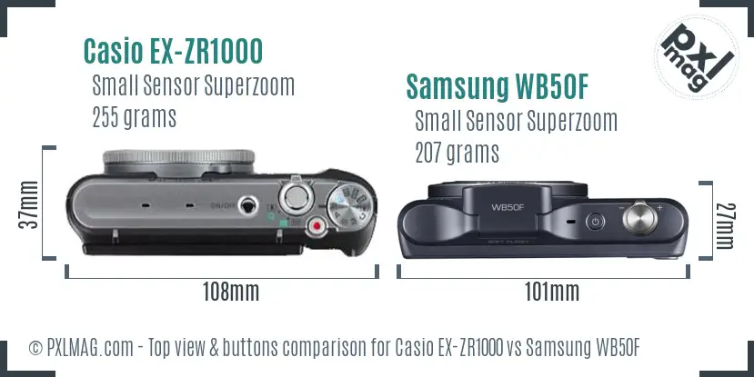 Casio EX-ZR1000 vs Samsung WB50F top view buttons comparison